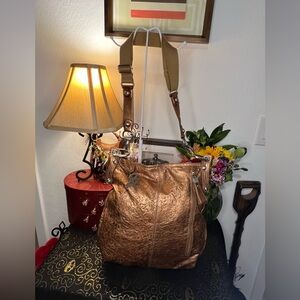 B Makowsky Copper Brown Leather Shoulder Crossbody Bag